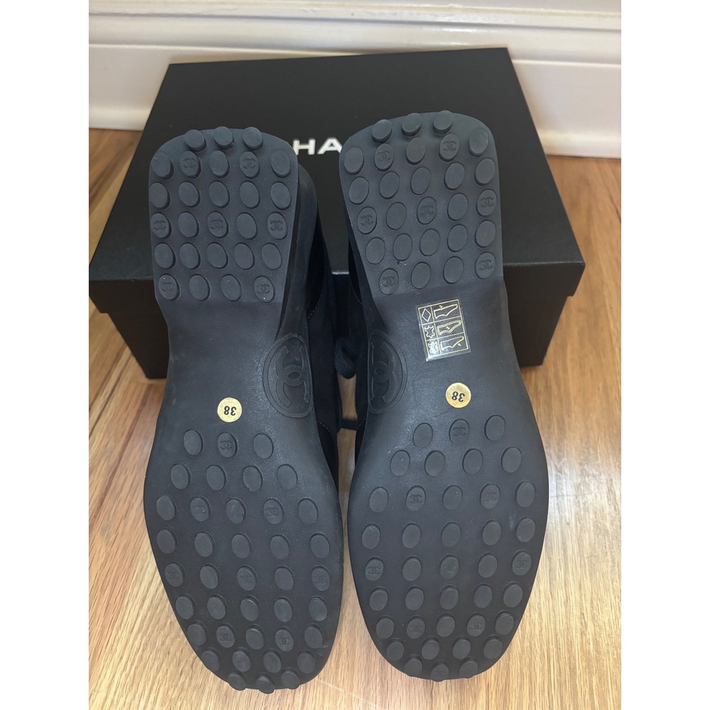 Chanel CC Logo Flap Suede Leather Sneakers Black Low Top Trainers size 38 - Picture 10 of 11